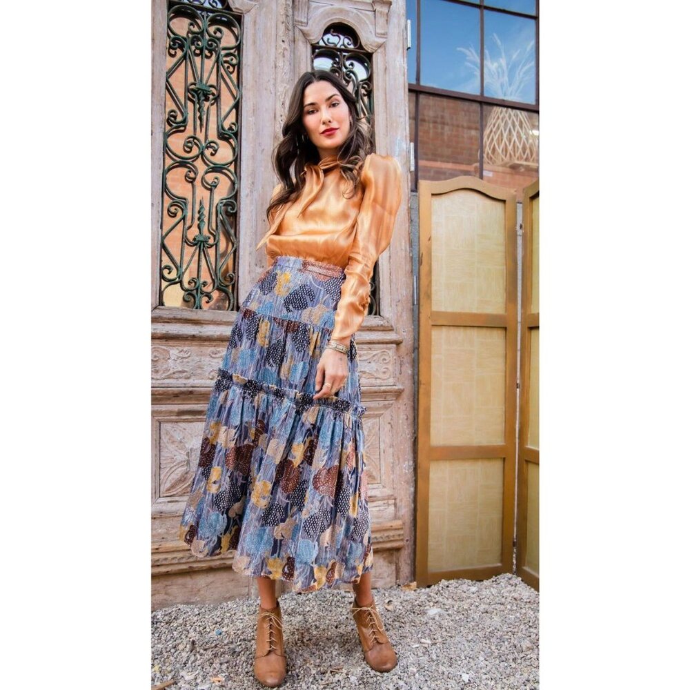 Eva Franco Anthropologie Fenella Maxi Tiered Velvet Floral Skirt NWT